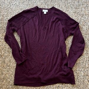 Kenar Deep Maroon V-Neck Merino Wool Sweater